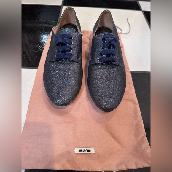 MIU MIU OXFORD GLITTER RHINESTONE FLATS - SIZE 36 - Picture 2 of 9